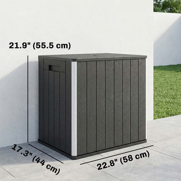30 Gallon Outdoor Storage Box, Outdoor Side Table with Umbrella Holder, HDPE Deck Box Garden Storage Container for Balcony, Porch, Poolside