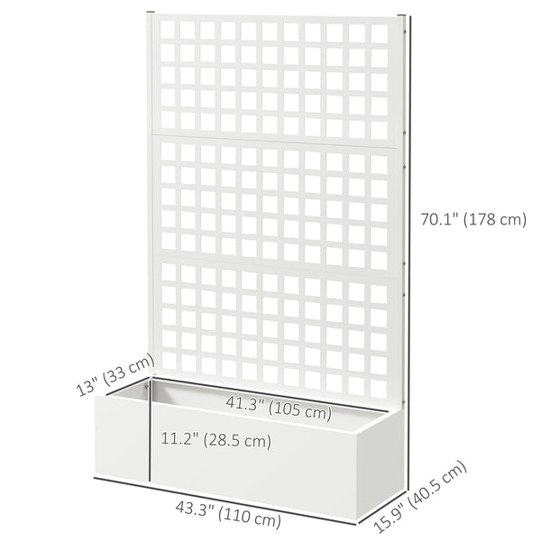 Galvanized Raised Garden Bed with Trellis, 43"x16"x70" Metal Planter Box with Drainage Holes, Outdoor Privacy Screen for Climbing Plant Vegetable Vine, White