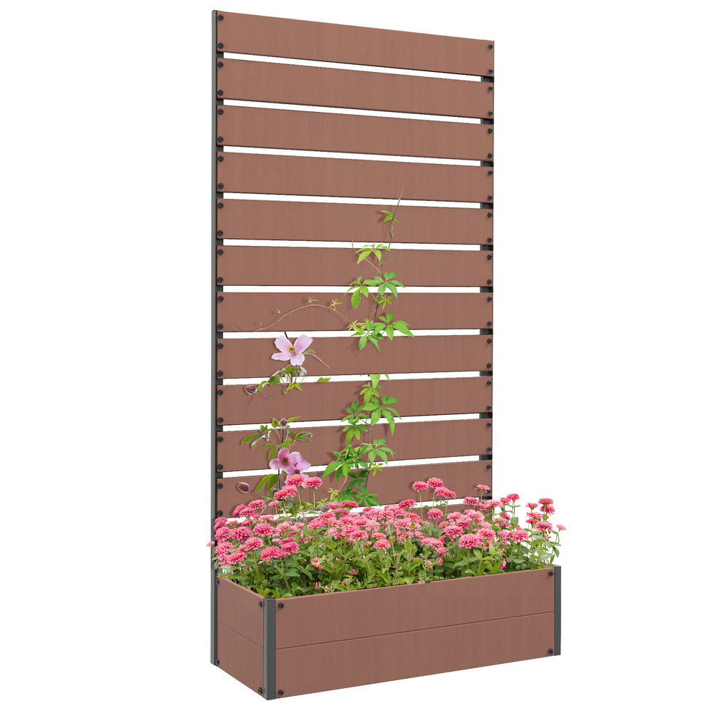 Outsunny Raised Garden Bed with Trellis for Climbing Plants, Planter Box with Self Draining Gap, Freestanding Trellis Planter for Outdoor, Patio, Deck, 35.75" x 15" x 70.75", Light Brown