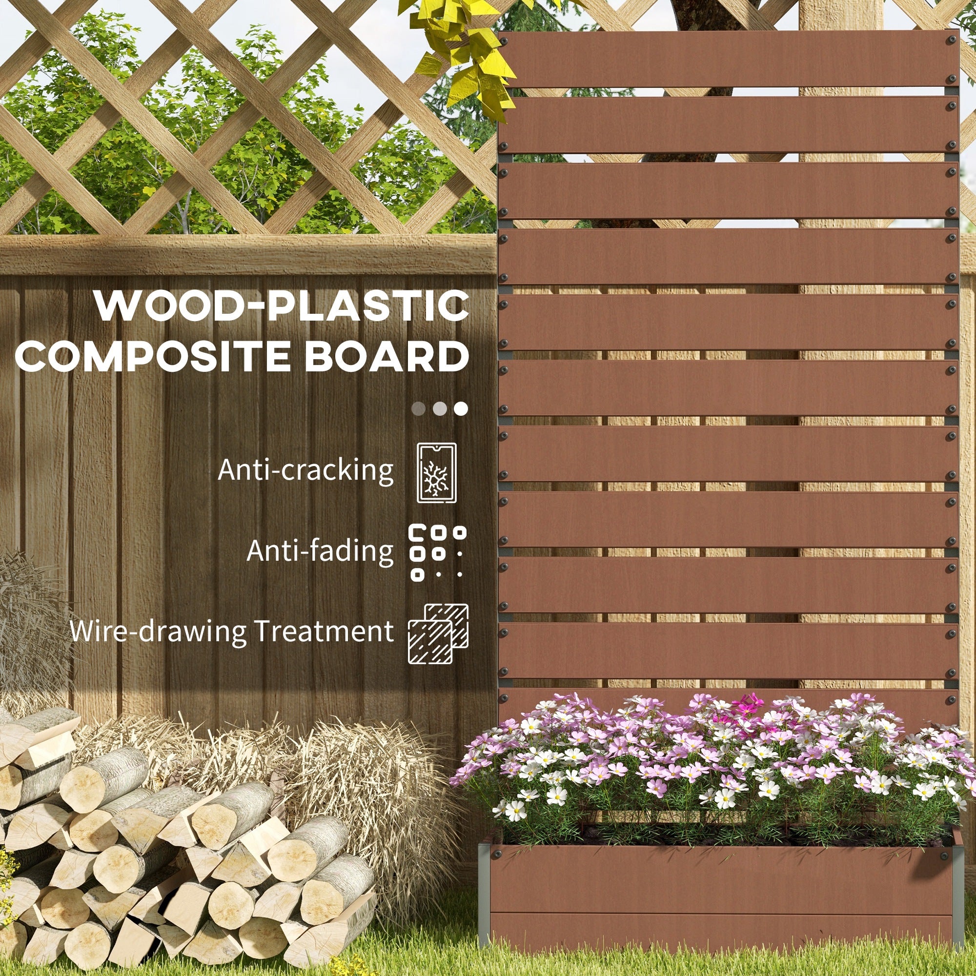 composite wood trellis Outsunny Trellis Planter for Climbing Plants, Raised Garden Bed with Trellis, Planter Box for Outdoor, Garden, Light Brown
