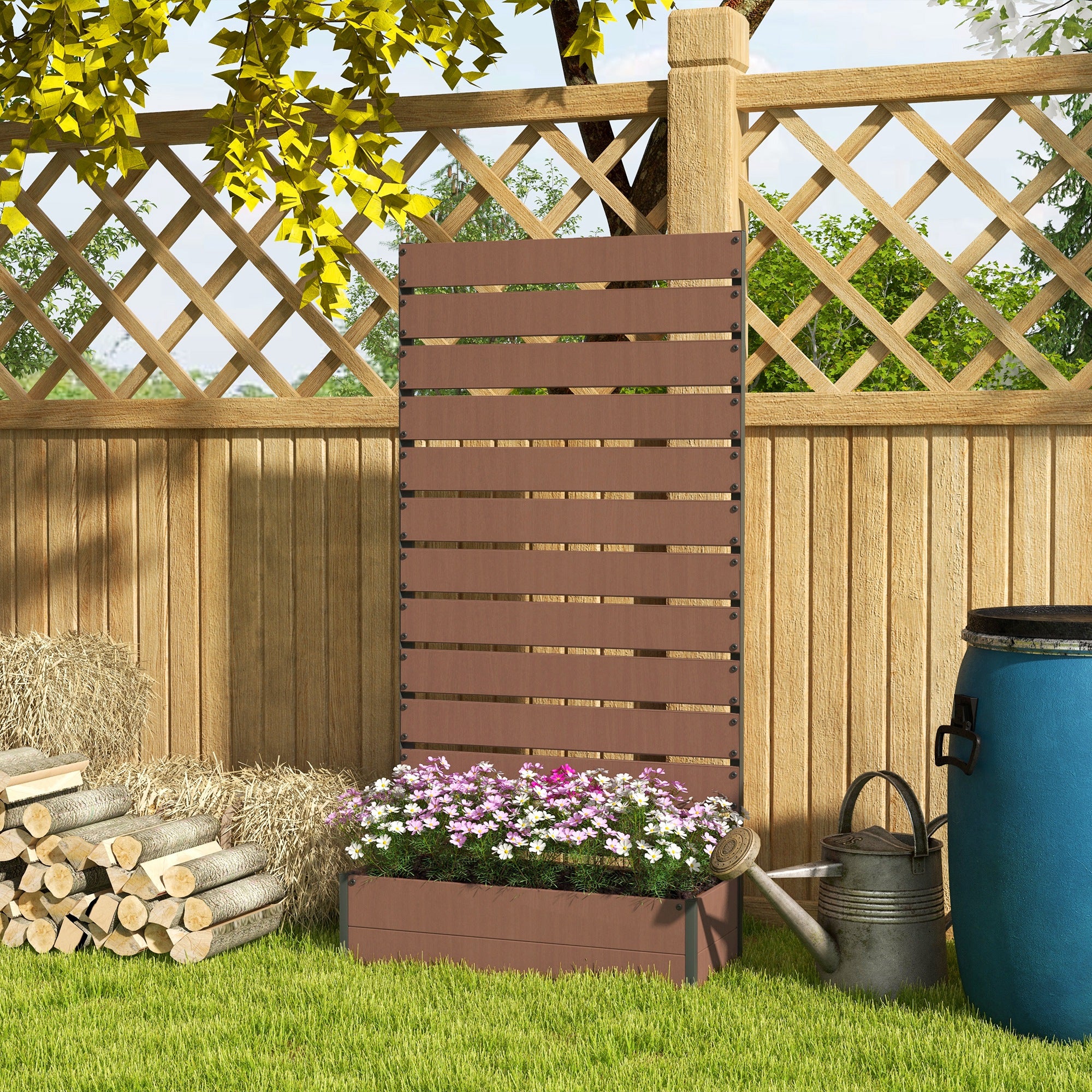 wood raised garden with trellis Outsunny Trellis Planter for Climbing Plants, Raised Garden Bed with Trellis, Planter Box for Outdoor, Garden, Light Brown