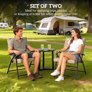 Set of 2 Outdoor Dining Chairs, Folding Patio Chair with Adjustable Backrest, Padded Folding Chairs for Outdoor Events, Khaki