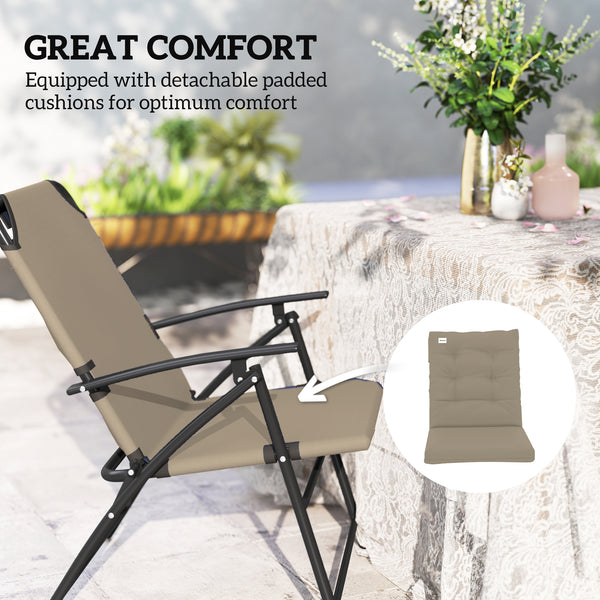 Set of 2 Outdoor Dining Chairs, Folding Patio Chair with Adjustable Backrest, Padded Folding Chairs for Outdoor Events, Khaki