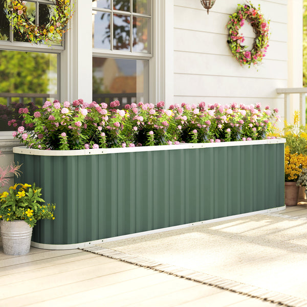 Galvanized Raised Garden Bed, 7' x 2' x 2' Deep Rot Planter Box with Gloves and Plant Labels, Metal Outdoor Garden Bed for Flowers, Herbs and Vegetables, Light Green