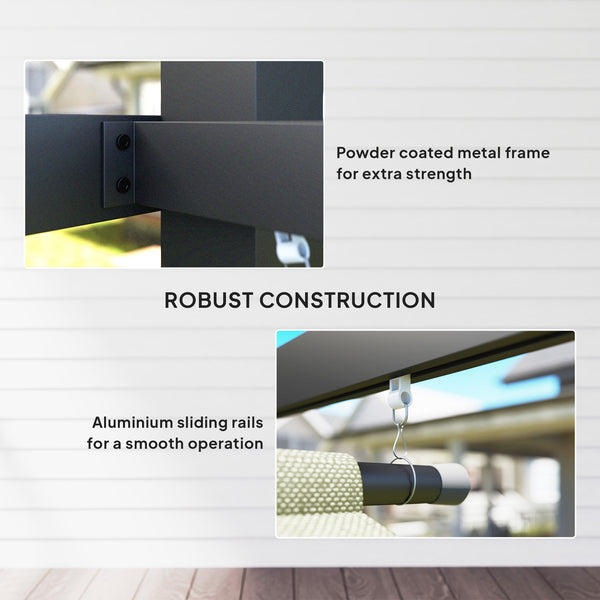 3 x 4m Metal Pergola with Retractable Roof and Roller Shade, Free Standing Gazebo Canopy Pergola Kit, UPF30+ Outdoor Sun Shelter, Beige