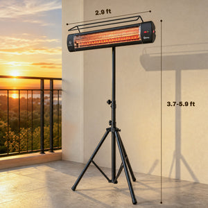 Electric Patio Heater, 1500 W Free Standing IP65 Waterproof Outdoor Infrared Heater with Tripod, 3 Heat Levels, 24H Timer, Touch Screen/Remote Control, Tip-Over/Over Heat Protection, Black