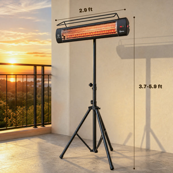 Electric Patio Heater, 1500 W Free Standing IP65 Waterproof Outdoor Infrared Heater with Tripod, 3 Heat Levels, 24H Timer, Touch Screen/Remote Control, Tip-Over/Over Heat Protection, Black