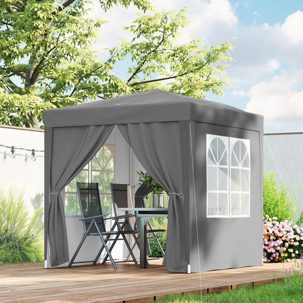 6.6'x6.6' Pop Up Canopy Tent with Sidewalls, Instant Sun Shelter Camping Gazebo with Carry Bag, for Outdoor, Garden, Patio, Grey