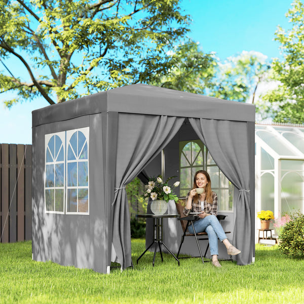 6.6'x6.6' Pop Up Canopy Tent with Sidewalls, Instant Sun Shelter Camping Gazebo with Carry Bag, for Outdoor, Garden, Patio, Grey
