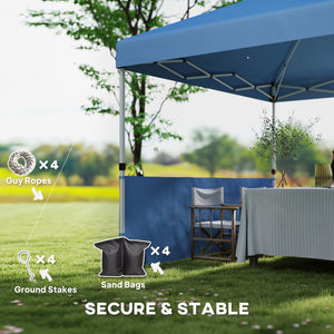 Outsunny 10' x 10' Pop Up Canopy Tent with 2 Half Sidewalls, UV50+ Instant Sun Shelter, Tents for Parties, Height Adjustable, with Wheeled Carry Bag and 4 Sand Bags for Outdoor, Garden, Sea Blue