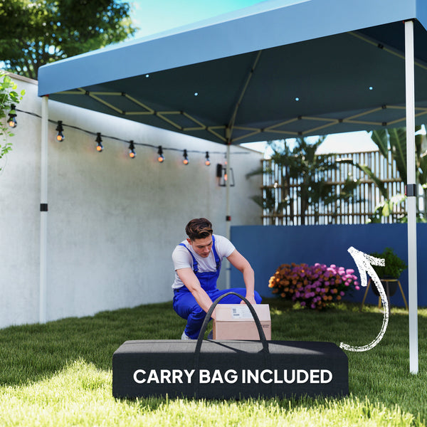 Outsunny 10' x 10' Pop Up Canopy Tent with 2 Half Sidewalls, UV50+ Instant Sun Shelter, Tents for Parties, Height Adjustable, with Wheeled Carry Bag and 4 Sand Bags for Outdoor, Garden, Sea Blue