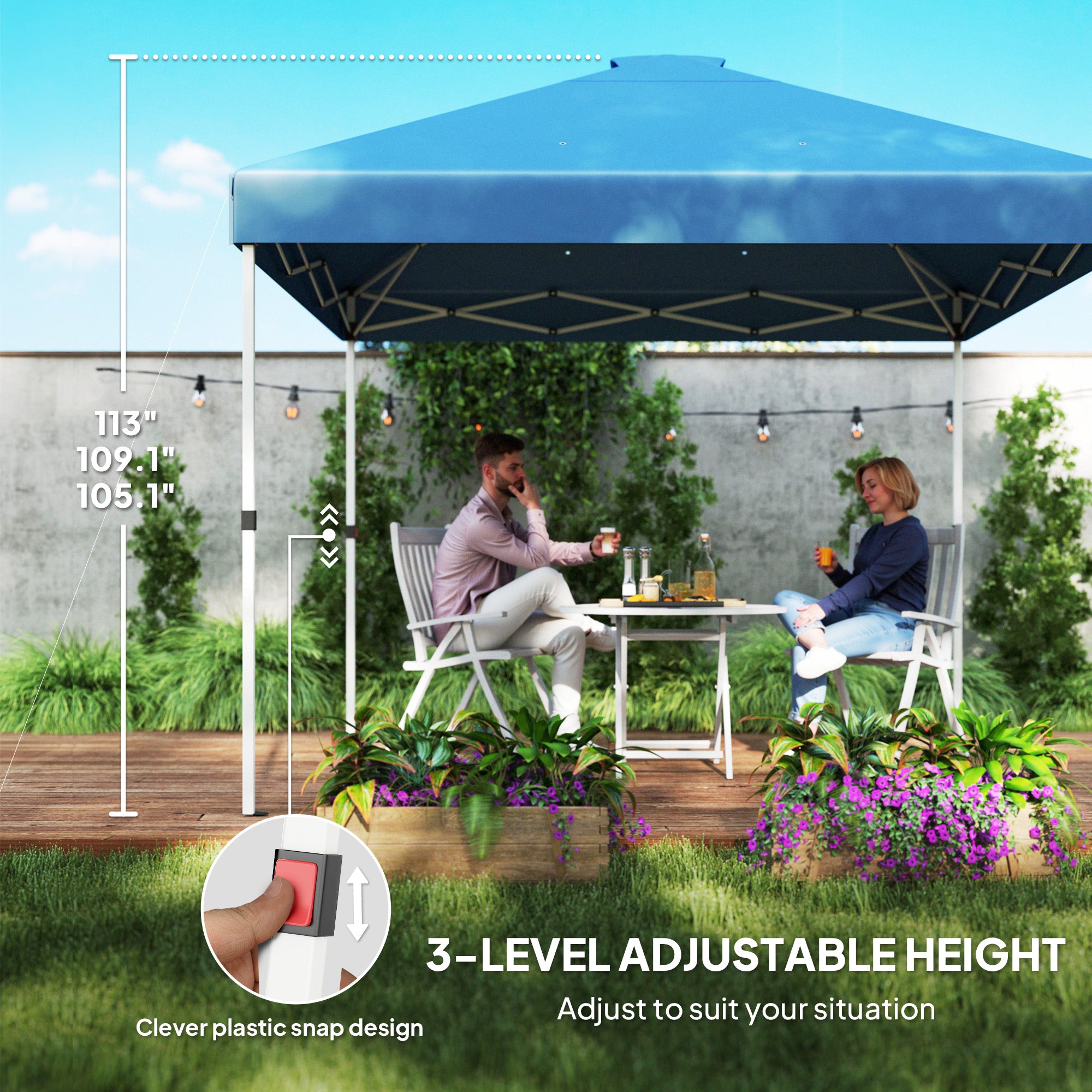 tent suit Outsunny 10' x 10' Pop Up Canopy Tent with 2 Half Sidewalls, UV50+ Instant Sun Shelter with Wheeled Carry Bag, Dark Blue