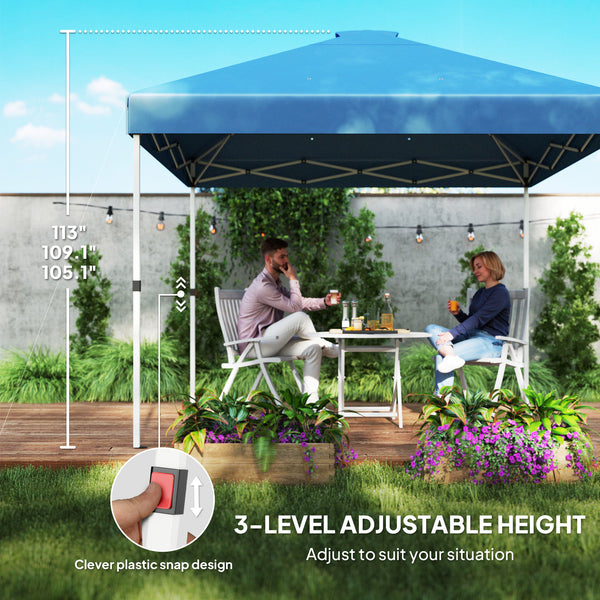 Outsunny 10' x 10' Pop Up Canopy Tent with 2 Half Sidewalls, UV50+ Instant Sun Shelter, Tents for Parties, Height Adjustable, with Wheeled Carry Bag and 4 Sand Bags for Outdoor, Garden, Sea Blue