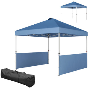 Outsunny 10' x 10' Pop Up Canopy Tent with 2 Half Sidewalls, UV50+ Instant Sun Shelter, Tents for Parties, Height Adjustable, with Wheeled Carry Bag and 4 Sand Bags for Outdoor, Garden, Sea Blue