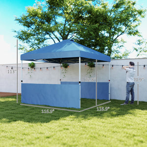 Outsunny 10' x 10' Pop Up Canopy Tent with 2 Half Sidewalls, UV50+ Instant Sun Shelter, Tents for Parties, Height Adjustable, with Wheeled Carry Bag and 4 Sand Bags for Outdoor, Garden, Sea Blue