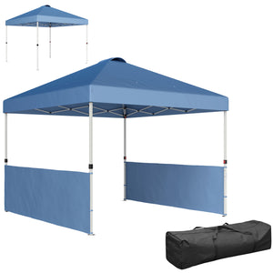 Outsunny 10' x 10' Pop Up Canopy Tent with 2 Half Sidewalls, UV50+ Instant Sun Shelter, Tents for Parties, Height Adjustable, with Wheeled Carry Bag and 4 Sand Bags for Outdoor, Garden, Sea Blue