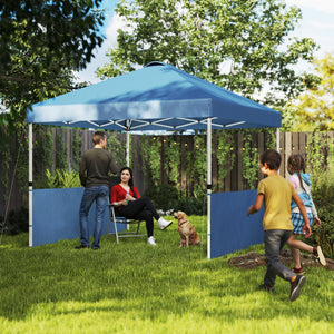 Outsunny 10' x 10' Pop Up Canopy Tent with 2 Half Sidewalls, UV50+ Instant Sun Shelter, Tents for Parties, Height Adjustable, with Wheeled Carry Bag and 4 Sand Bags for Outdoor, Garden, Sea Blue