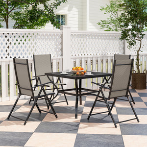 5 Pieces Garden Dining Set, 4 Seater Garden Furniture Set with Parasol Hole, Outdoor Dining Set with High Back Folding Chairs and Square Metal Top Table for Outdoor Patio, Khaki