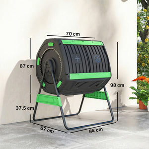 200L Garden Compost Bin, Dual Chamber Rotating Tumbling Composter with 8 Adjustable Vents, BPA Free Outdoor Compost Tumbler with 2 Sliding Doors, Gloves, Screwdriver, Wrench and Metal Frame