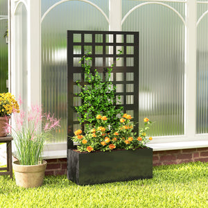 Galvanized Raised Garden Bed with Trellis, Metal Planter Box with Drainage Holes, Outdoor Privacy Screen for Climbing Plants, Vegetable, Vines, 24" x 9" x 44.5", Black