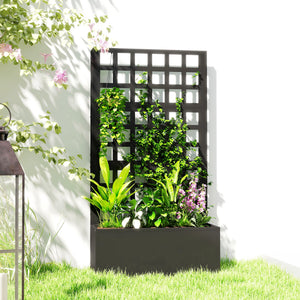 Galvanized Raised Garden Bed with Trellis, Metal Planter Box with Drainage Holes, Outdoor Privacy Screen for Climbing Plants, Vegetable, Vines, 24" x 9" x 44.5", Black