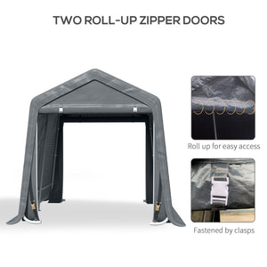 9.2' x 7.9' Garden Storage Tent, Heavy Duty Bike Shed, Patio Storage Shelter w/ Metal Frame and Double Zipper Doors, Dark Grey