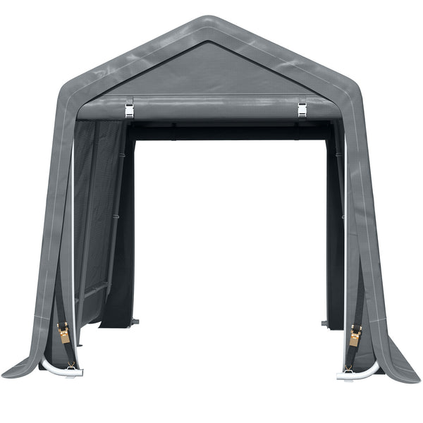 9.2' x 7.9' Garden Storage Tent, Heavy Duty Bike Shed, Patio Storage Shelter w/ Metal Frame and Double Zipper Doors, Dark Grey