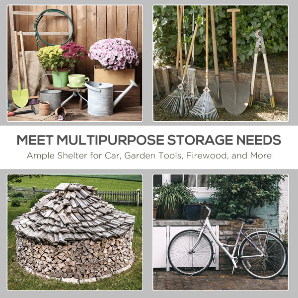 9.2' x 7.9' Garden Storage Tent, Heavy Duty Bike Shed, Patio Storage Shelter w/ Metal Frame and Double Zipper Doors, Dark Grey