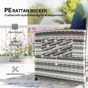 5 Piece Patio Furniture Set, Wicker Patio Chairs with Ottomans, 2-Tier Glass Coffee Table, Cushions, Outdoor Patio Furniture Conversation Set for Balcony, Grey/Dark Blue