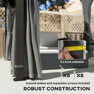 3 x 3(m) Hardtop Gazebo Canopy with Double Metal Roof, Waterproof Permanent Pavilion Garden Gazebo with Netting and Curtains, Easy to Assemble, Grey