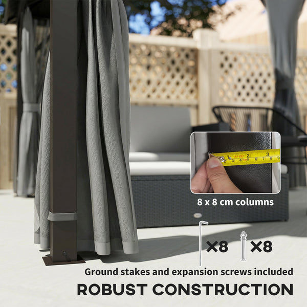 3 x 3(m) Hardtop Gazebo Canopy with Double Metal Roof, Waterproof Permanent Pavilion Garden Gazebo with Netting and Curtains, Easy to Assemble, Grey