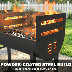 Charcoal Barbecue Grill with 2 Cooking Areas, Portable BBQ Trolley with Wheels, Height Adjustable Grates, Side Handle, Bottom Shelf, Metal Outdoor Cooker for Garden Camping, Picnic, Party