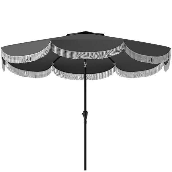 Outsunny 9FT Patio Umbrella, UPF 30+ Outdoor Market Umbrella with Crank, 8 Ribs, Push Button Tilt, Vented Patio Table Umbrella for Deck Backyard Lawn, Charcoal Gray