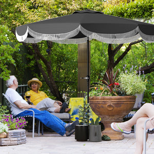 Outsunny 9FT Patio Umbrella, UPF 30+ Outdoor Market Umbrella with Crank, 8 Ribs, Push Button Tilt, Vented Patio Table Umbrella for Deck Backyard Lawn, Charcoal Gray