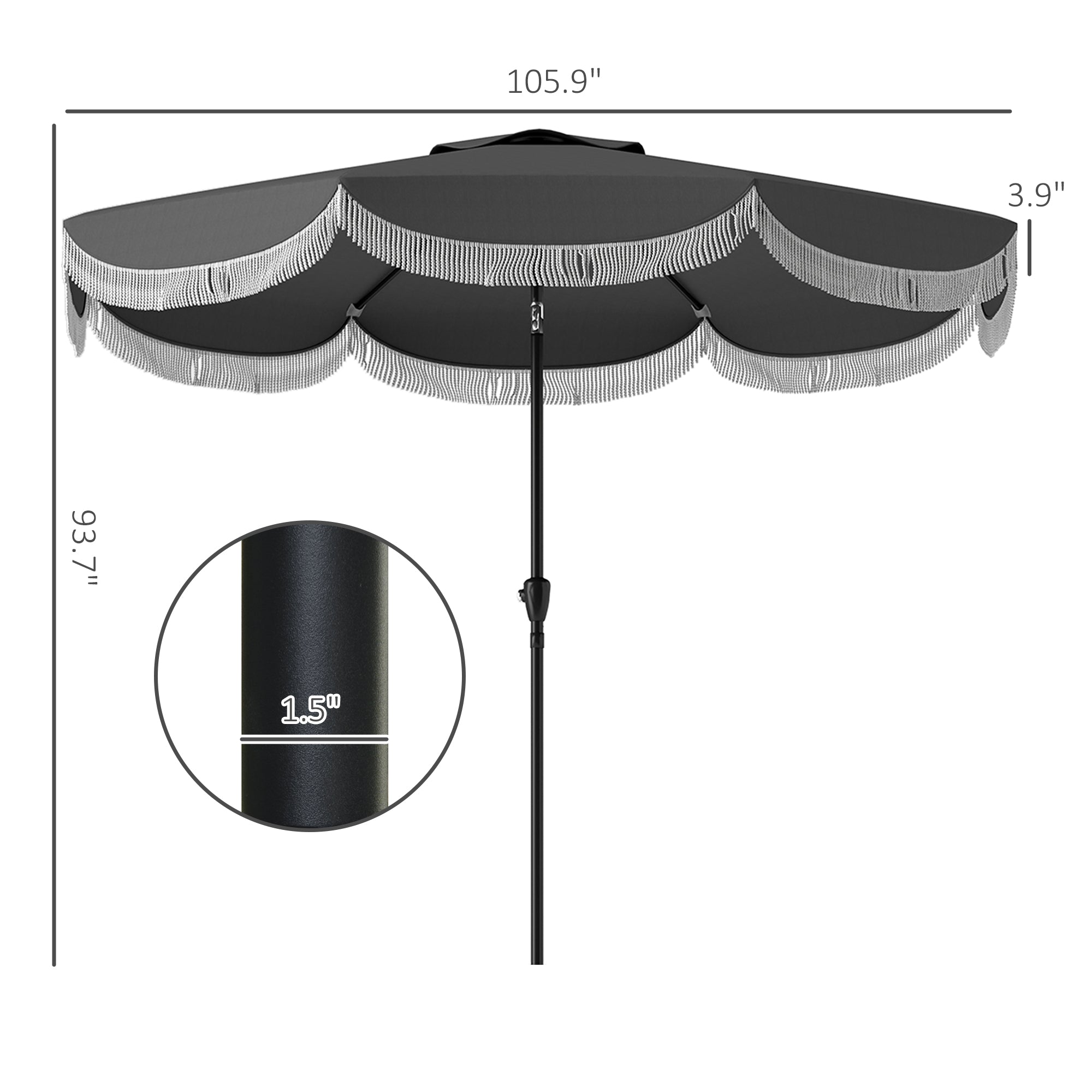 black and white 9 ft patio umbrella Outsunny Tassel Decorative Deck Shade Umbrella, 9FT Premium Portable Rain Umbrella with Crank Handle, Ideal for Outside