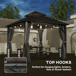 3 x 3(m) Hardtop Gazebo Canopy with Double Metal Roof, Waterproof Permanent Pavilion Garden Gazebo with Netting and Curtains, Easy to Assemble, Grey