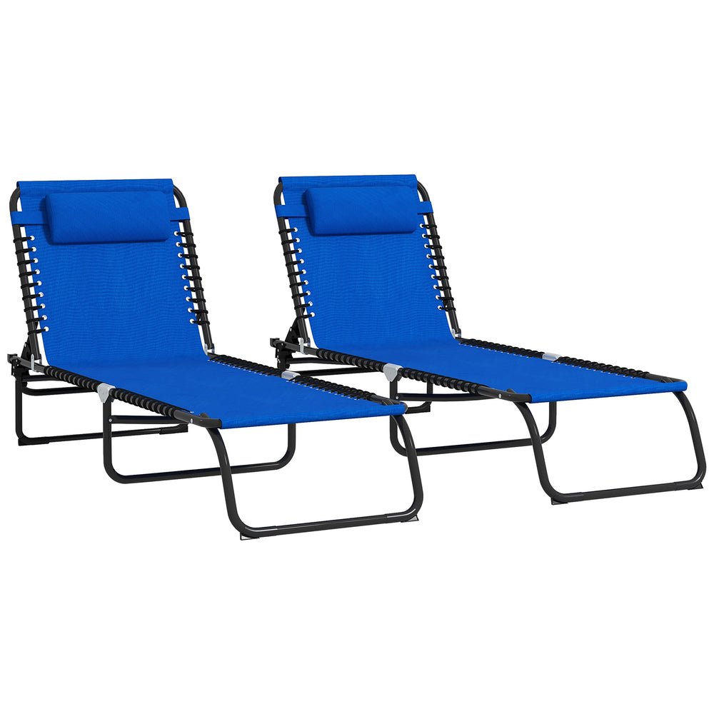 Outsunny Folding Chaise Lounge Pool Chair, Patio Sun Tanning Chair, Outdoor Lounge Chair with 4-Position Reclining Back, Breathable Mesh Seat for Beach, Yard, Patio, Blue