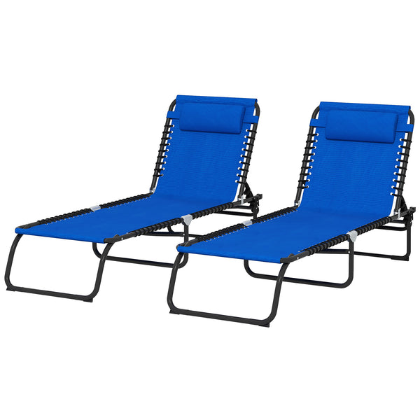 Outsunny Folding Chaise Lounge Pool Chair, Patio Sun Tanning Chair, Outdoor Lounge Chair with 4-Position Reclining Back, Breathable Mesh Seat for Beach, Yard, Patio, Blue