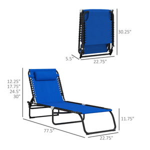 Outsunny Folding Chaise Lounge Pool Chair, Patio Sun Tanning Chair, Outdoor Lounge Chair with 4-Position Reclining Back, Breathable Mesh Seat for Beach, Yard, Patio, Blue