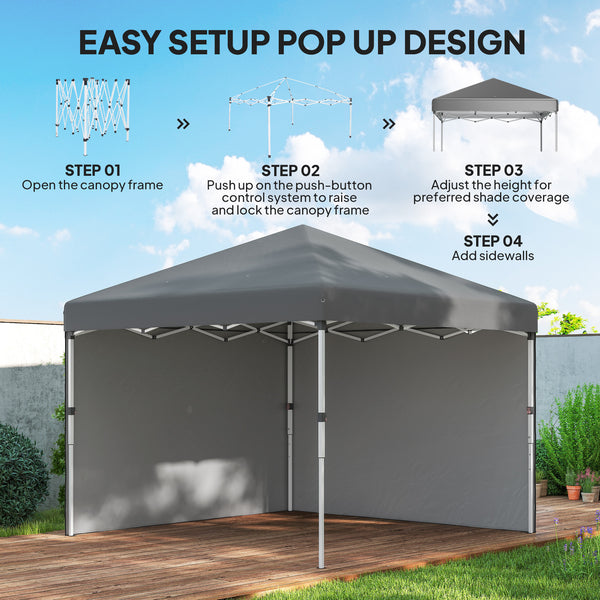 10' x 10' Pop Up Canopy Tent with Removable Sidewalls, Instant Shelter with Portable Roller Bag, 4 Sand Bags, Adjustable Height for Outdoor, Garden, Patio, Dark Grey