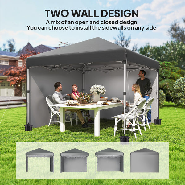 10' x 10' Pop Up Canopy Tent with Removable Sidewalls, Instant Shelter with Portable Roller Bag, 4 Sand Bags, Adjustable Height for Outdoor, Garden, Patio, Dark Grey
