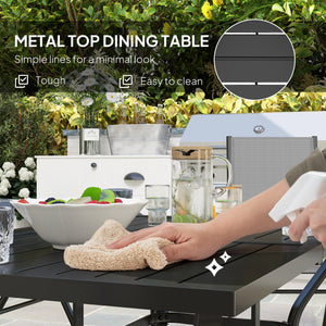 7 Pieces Garden Dining Set, 6 Seater Garden Furniture Set with Parasol Hole, Outdoor Dining Set with High Back Folding Chairs and Square Metal Top Table for Outdoor Patio, Grey