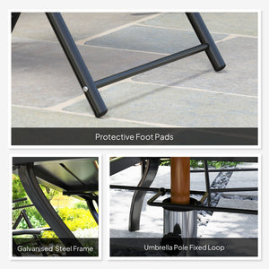 7 Pieces Garden Dining Set, 6 Seater Garden Furniture Set with Parasol Hole, Outdoor Dining Set with High Back Folding Chairs and Square Metal Top Table for Outdoor Patio, Grey