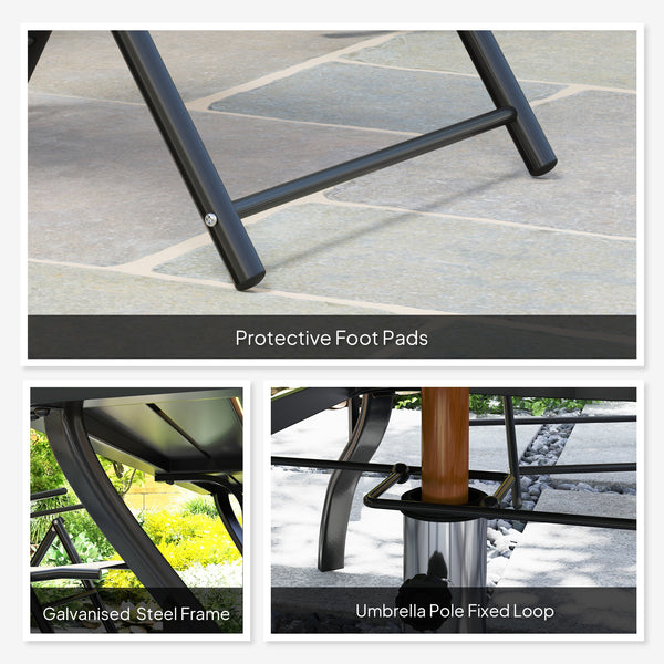 7 Pieces Garden Dining Set, 6 Seater Garden Furniture Set with Parasol Hole, Outdoor Dining Set with High Back Folding Chairs and Square Metal Top Table for Outdoor Patio, Grey