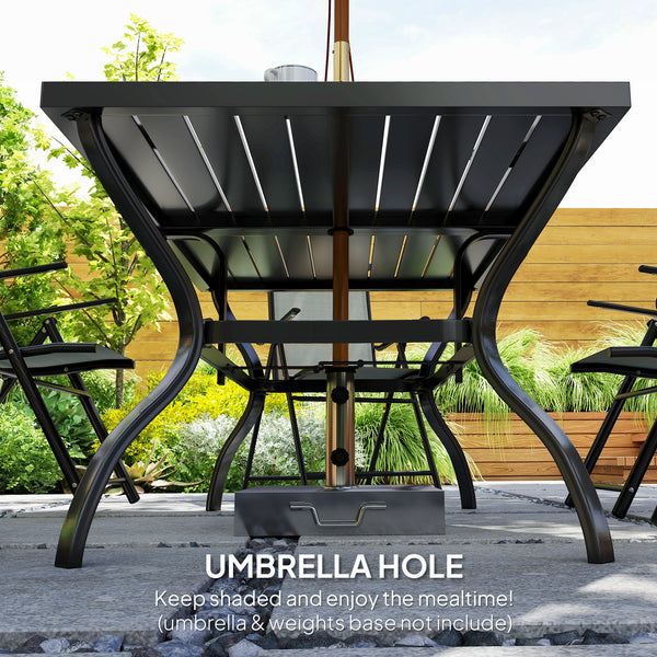 7 Pieces Garden Dining Set, 6 Seater Garden Furniture Set with Parasol Hole, Outdoor Dining Set with High Back Folding Chairs and Square Metal Top Table for Outdoor Patio, Grey