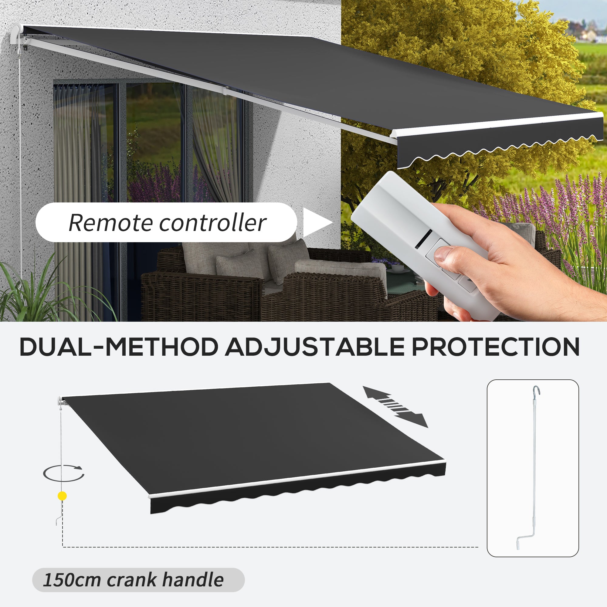 Outsunny 16' x 10' Electric Retractable Awning with Remote