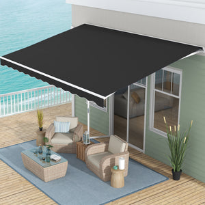 Outsunny 16' x 10' Electric Awning, Retractable Awning, UV Protection Sun Shade Shelter with Remote Controller and Manual Crank Handle for Deck, Balcony, Yard, Black