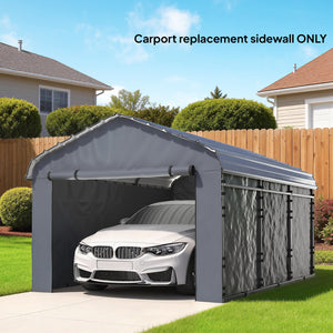 Carport Replacement Canopy Cover Sidewalls for 12' x 20' Carport, UPF50+ Waterproof PE Garage Car Tent Shelter Tarp with Roll up Door, Sidewall ONLY, Dark Grey