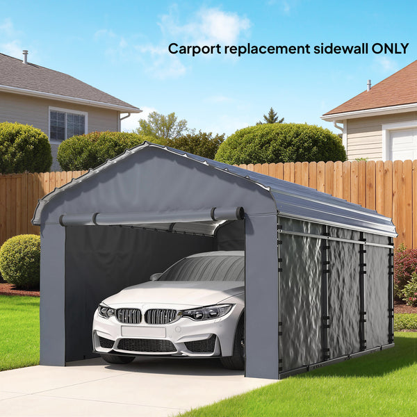 Carport Replacement Canopy Cover Sidewalls for 12' x 20' Carport, UPF50+ Waterproof PE Garage Car Tent Shelter Tarp with Roll up Door, Sidewall ONLY, Dark Grey