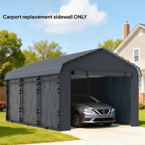 Carport Replacement Canopy Cover Sidewalls for 12' x 20' Carport, UPF50+ Waterproof PE Garage Car Tent Shelter Tarp with Roll up Door, Sidewall ONLY, Dark Grey